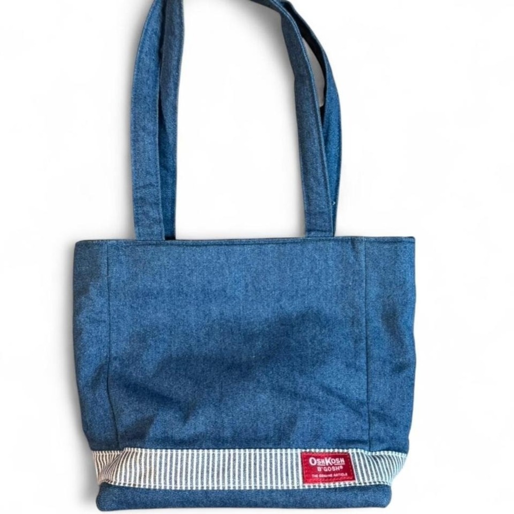 OshKosh b'gosh‎ Vintage 1980s denim insulated lunch tote bag with white stripes
